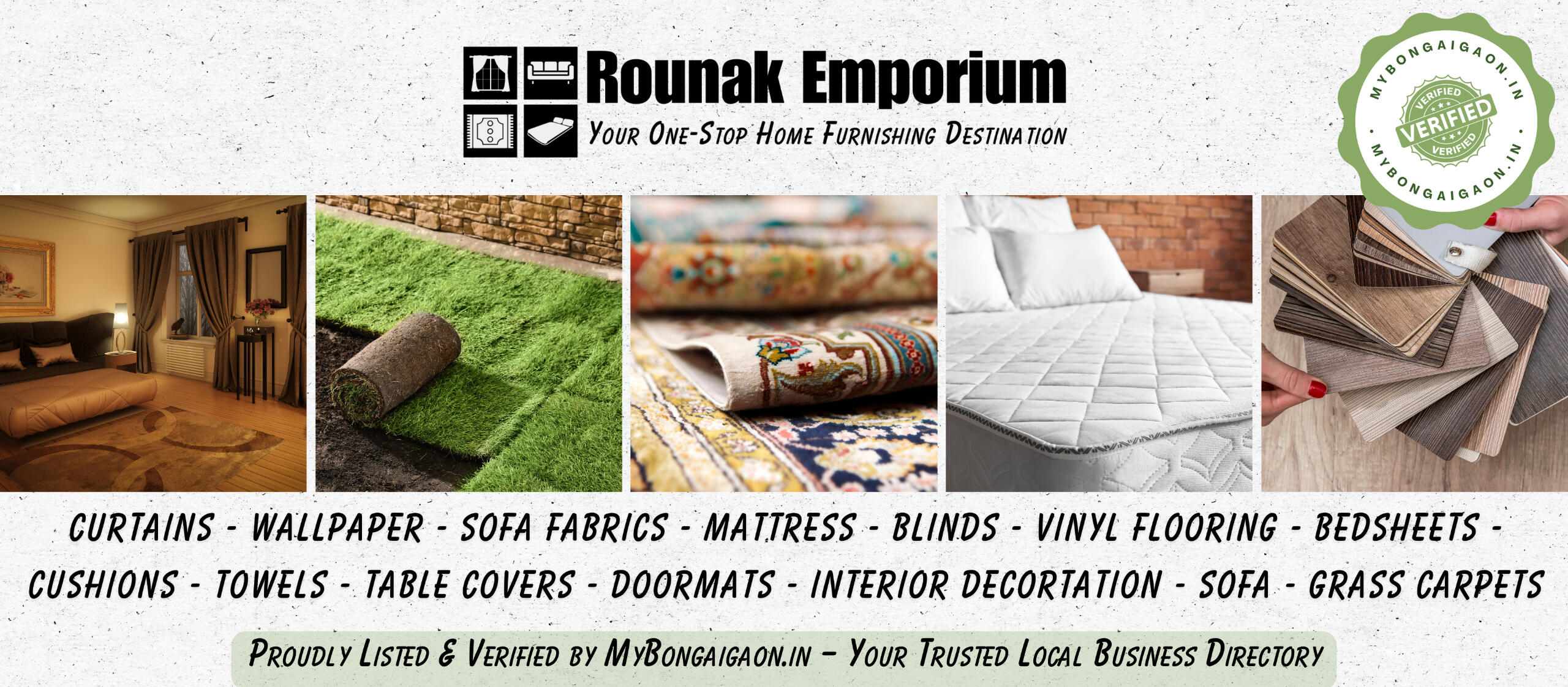 Transform Your Home with Rounak Emporium We offer a wide selection of premium home furnishing products to enhance your living spaces. From elegant curtains and stylish sofa fabrics to high-quality mattresses, blinds, and vinyl flooring, we have everything you need to elevate your home.